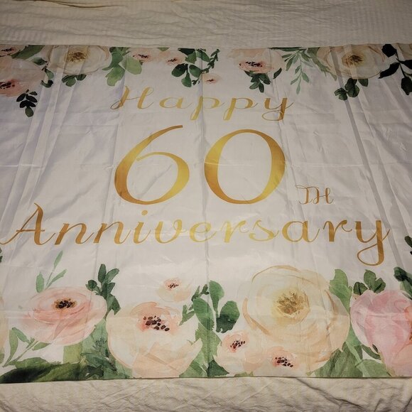Unbranded Happy 60th Anniversary Hanging Polyester Banner - Picture 1 of 6